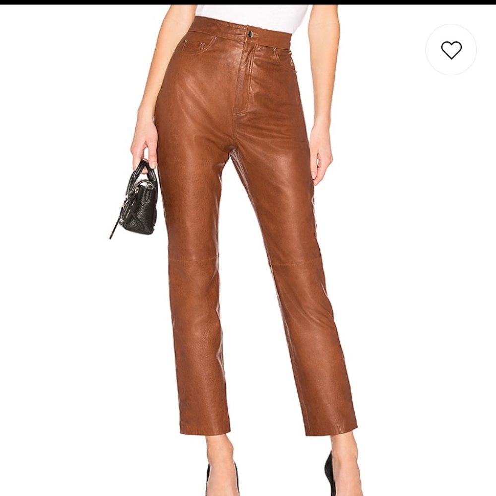 LPA Leather Straight Leg Brown Pants
